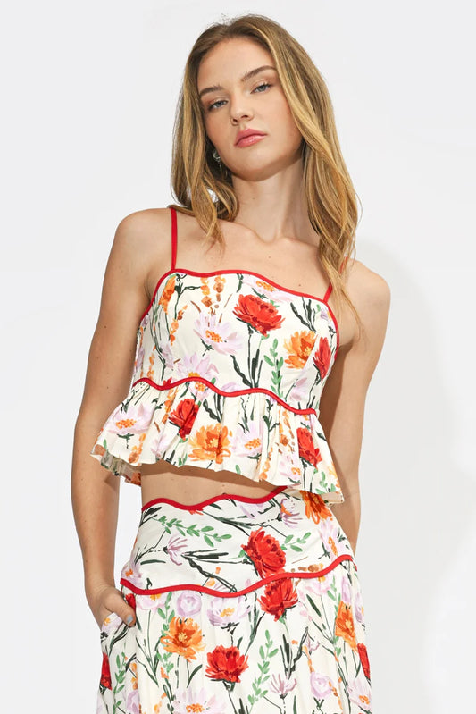 Adelyn Rae Ember Peplum Tank Top in Floral