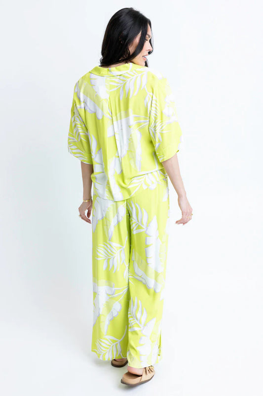 Karlie Smocked Waist Pants in Palm Leaf Print