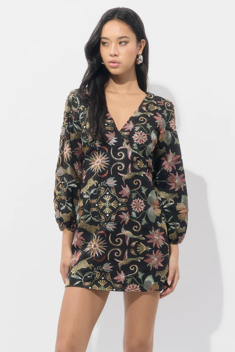 Adelyn Rae Juno Scallop Embroidered Mini Dress in Black
