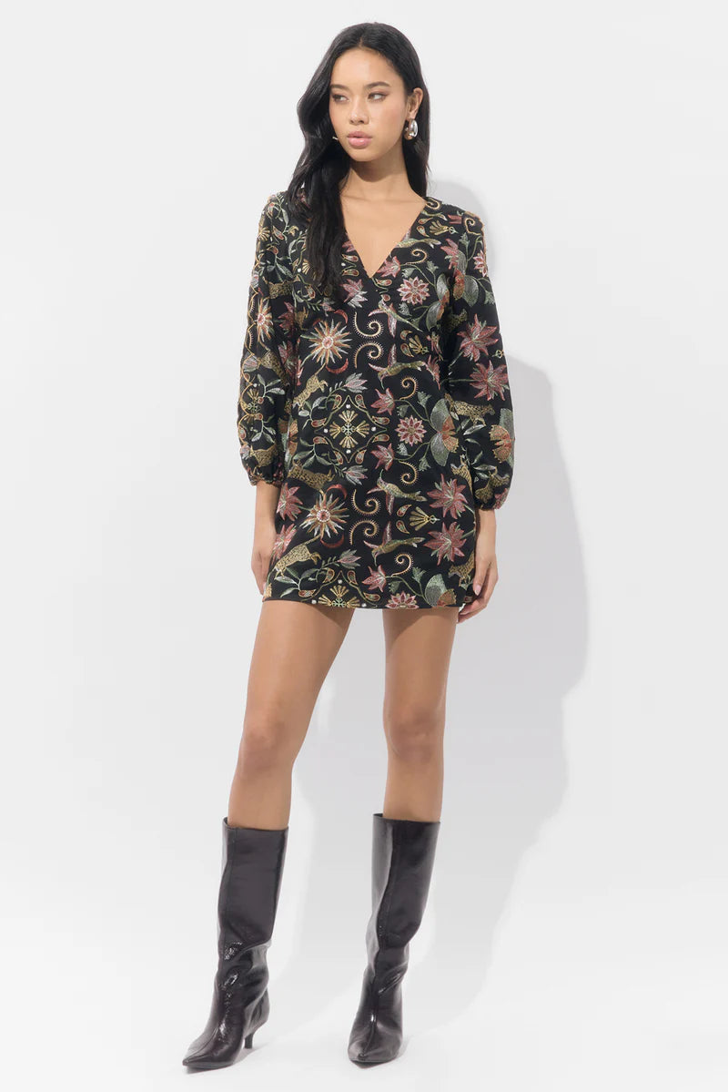 Adelyn Rae Juno Scallop Embroidered Mini Dress in Black