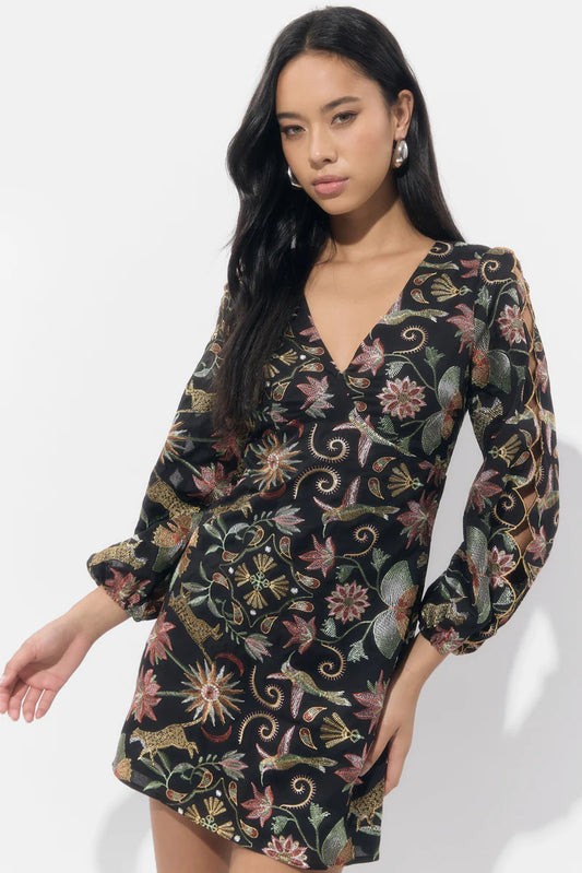 Adelyn Rae Juno Scallop Embroidered Mini Dress in Black