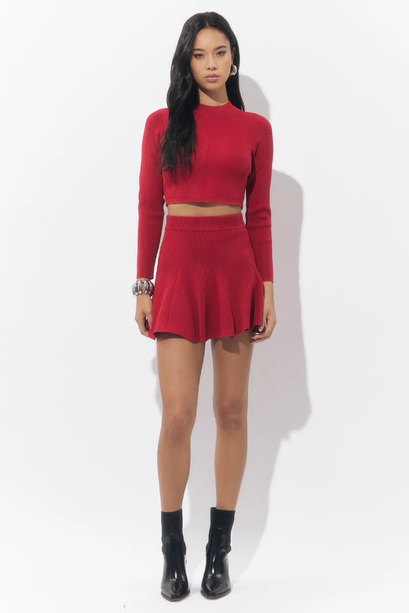 Adelyn Rae Eleanor Ribbed Knit Mini Skirt in Red