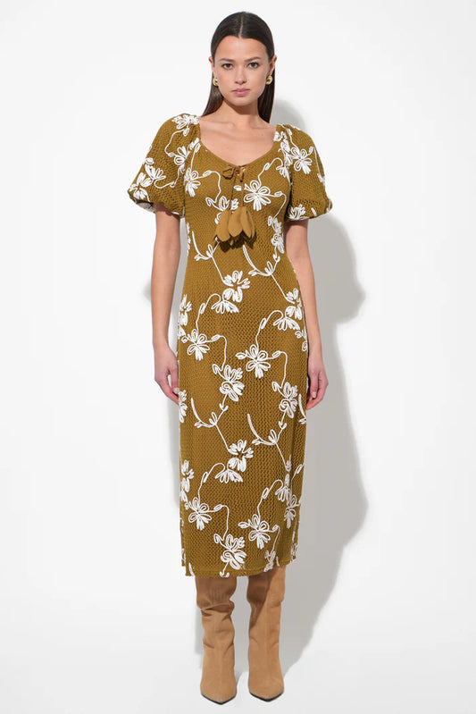 Anora Knit Printed Dress in Moss
