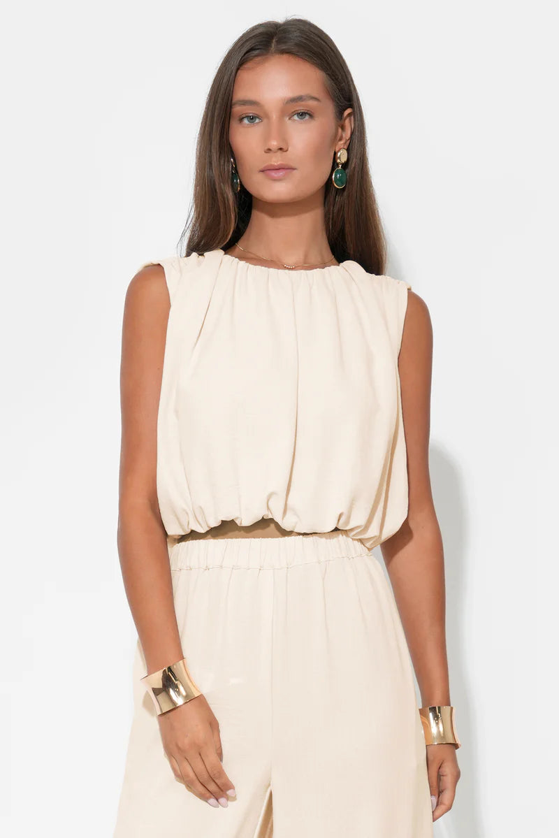 Adelyn Rae Hailey Bubble Textured Satin Top in Cream