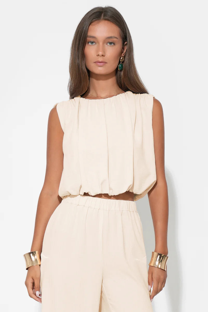 Adelyn Rae Hailey Bubble Textured Satin Top in Cream
