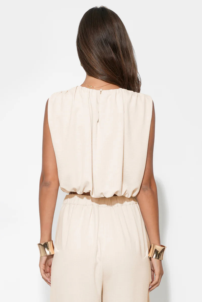 Adelyn Rae Hailey Bubble Textured Satin Top in Cream
