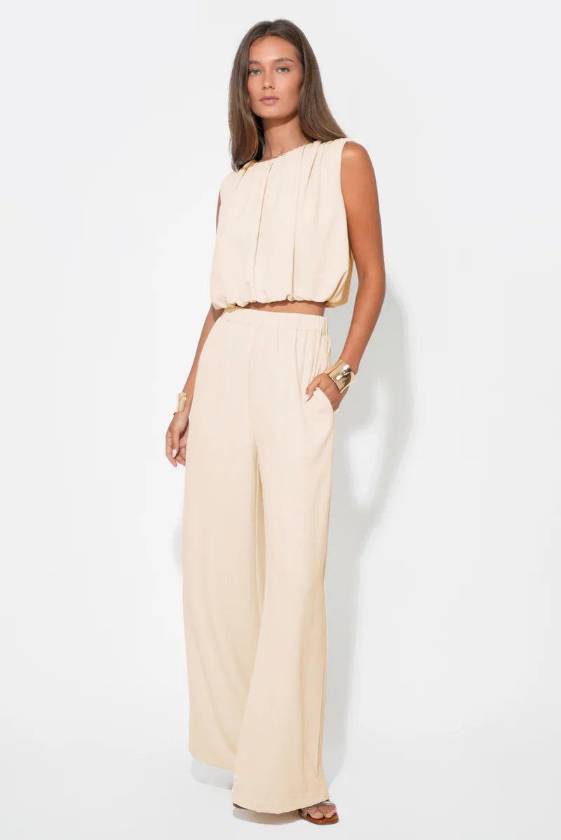 Adelyn Rae Iris Textured Satin Pants in Cream