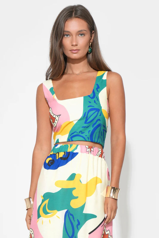 Adelyn Rae Kylie Square Neck Smocked Back Printed Top