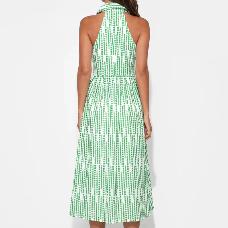 Adelyn Rae Ruby Halter Embroidered Midi Dress in Green/White