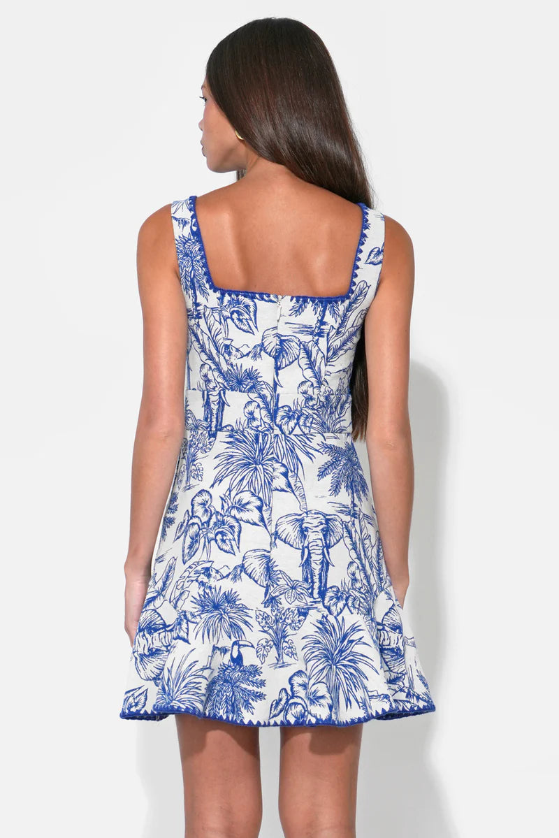 Adelyn Rae Ximena Square Neck Jacquard Mini Dress in Blue/White