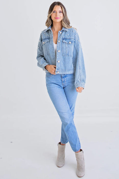 Karlie Denim Pearl Jacket in Light Wash