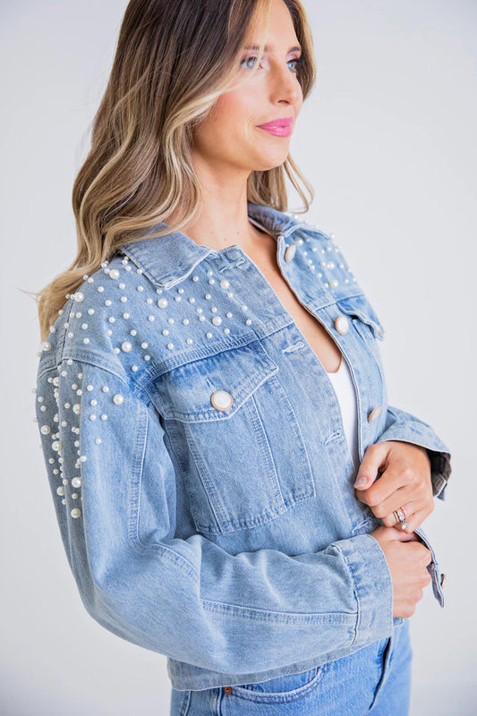 Karlie Denim Pearl Jacket in Light Wash