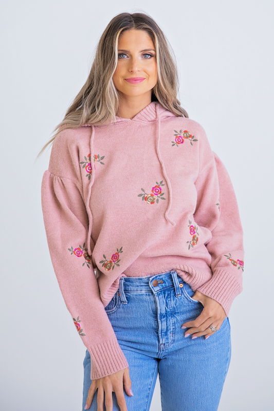 Karlie Hooded Sweater in Blush Rose Detail