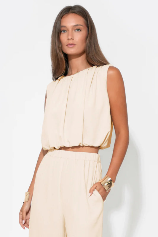 Adelyn Rae Hailey Bubble Textured Satin Top in Cream