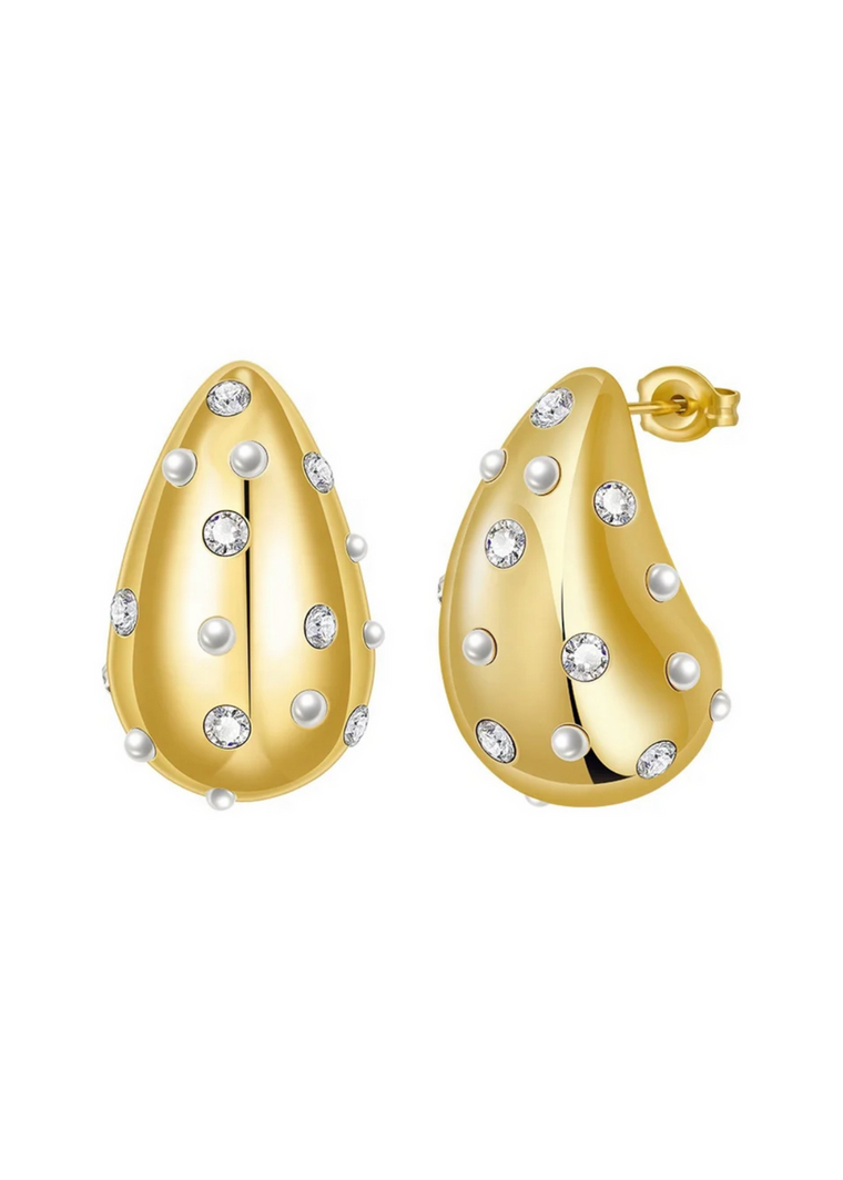 Pave Pearl Drop Stud in Gold