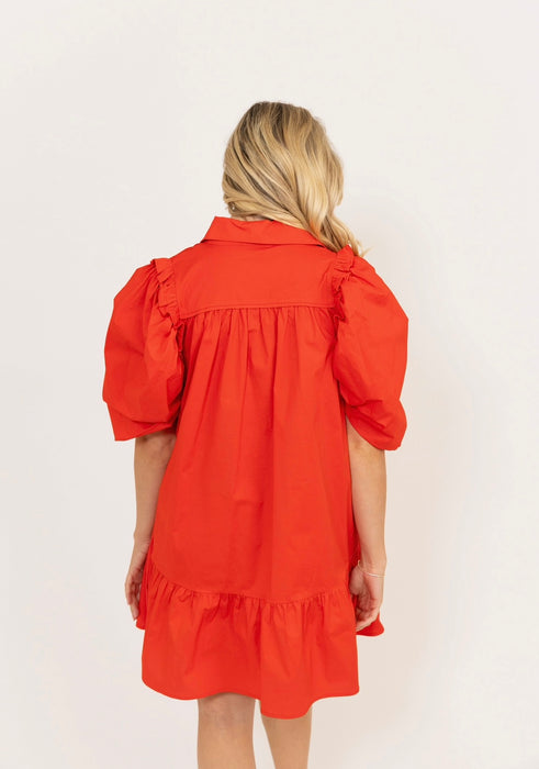 Karlie Poplin Ruffled Dress in Gameday Red