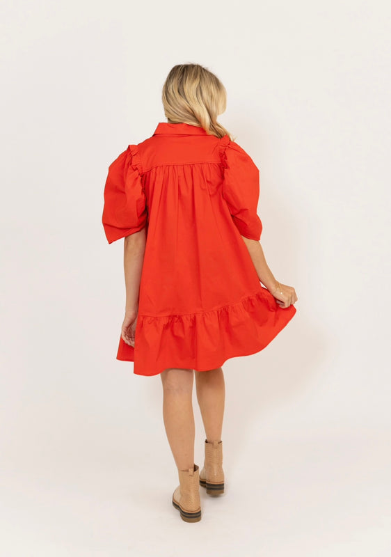 Karlie Poplin Ruffled Dress in Gameday Red