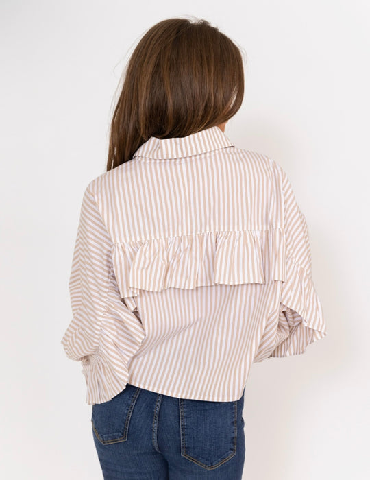 Karlie Striped Ruffle Buttondown in Natural