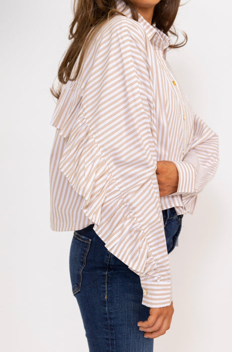 Karlie Striped Ruffle Buttondown in Natural