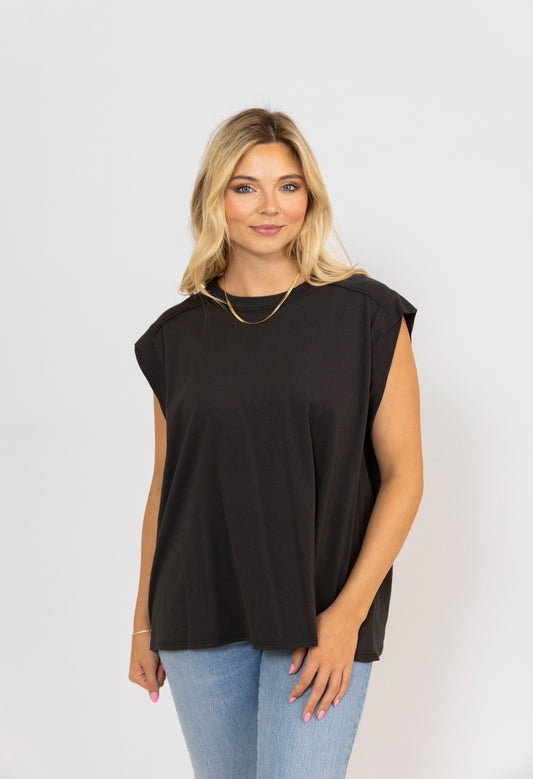 Karlie Muscle Tank Tee in Washed Black