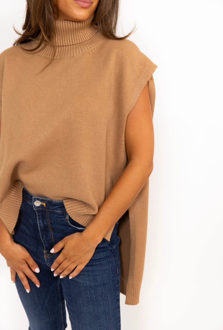 Karlie Funnel Neck Popover in Camel