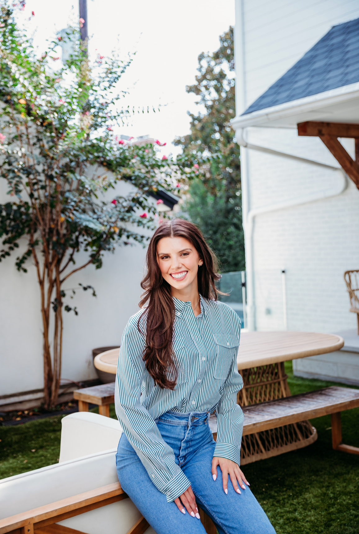 Karlie Striped Poplin Buttondown in Green