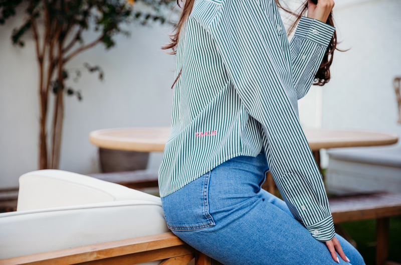 Karlie Striped Poplin Buttondown in Green