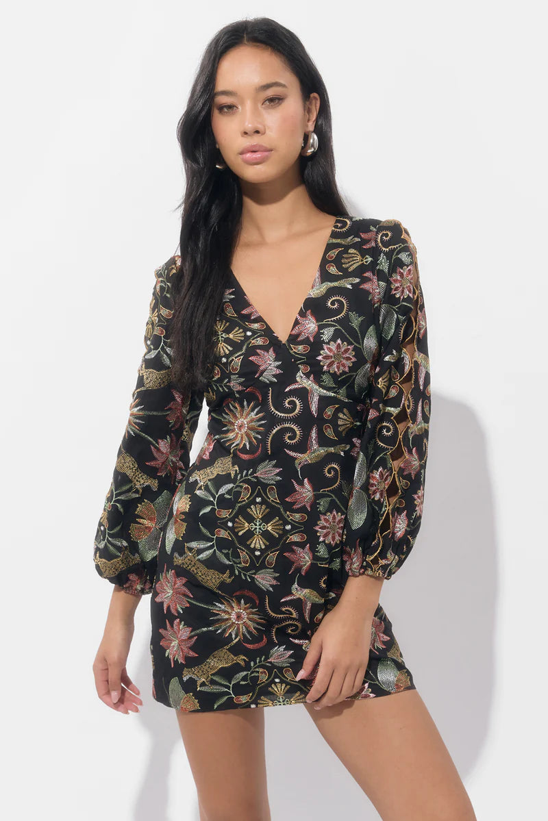 Adelyn Rae Juno Scallop Embroidered Mini Dress in Black