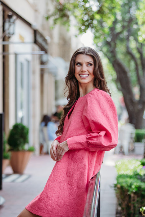 Karlie Embossed V-Neck Dress in Melon Pink