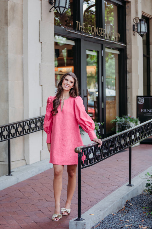 Karlie Embossed V-Neck Dress in Melon Pink