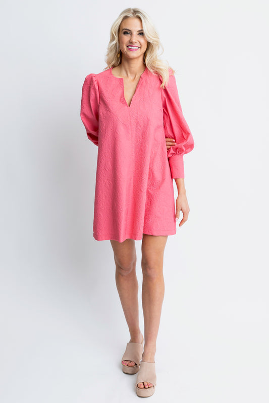 Karlie Embossed V-Neck Dress in Melon Pink