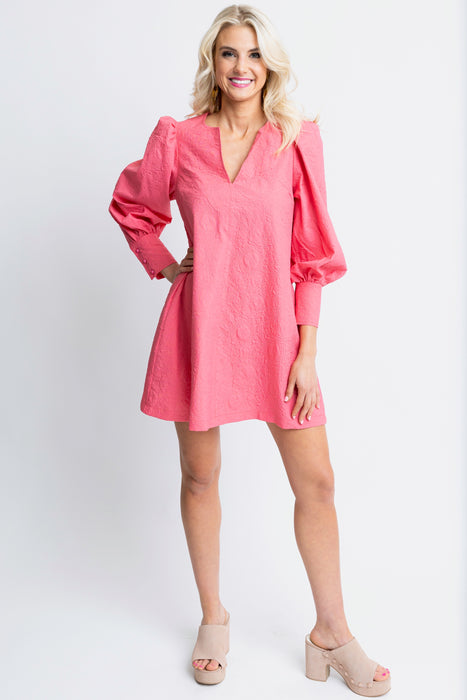 Karlie Embossed V-Neck Dress in Melon Pink