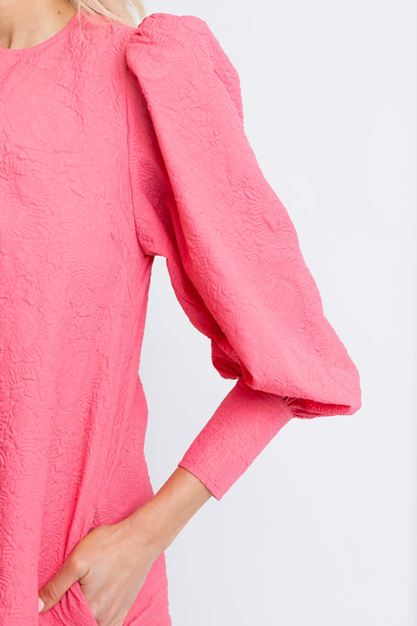 Karlie Embossed V-Neck Dress in Melon Pink