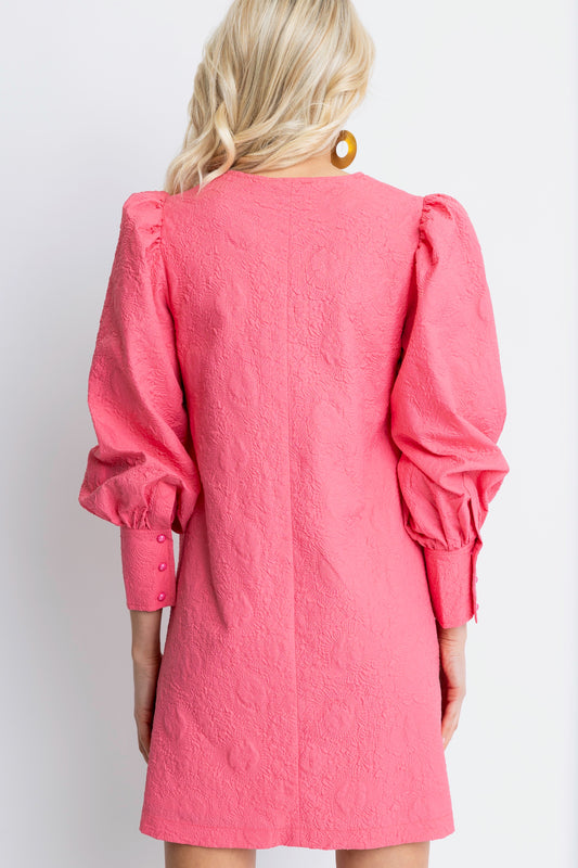 Karlie Embossed V-Neck Dress in Melon Pink