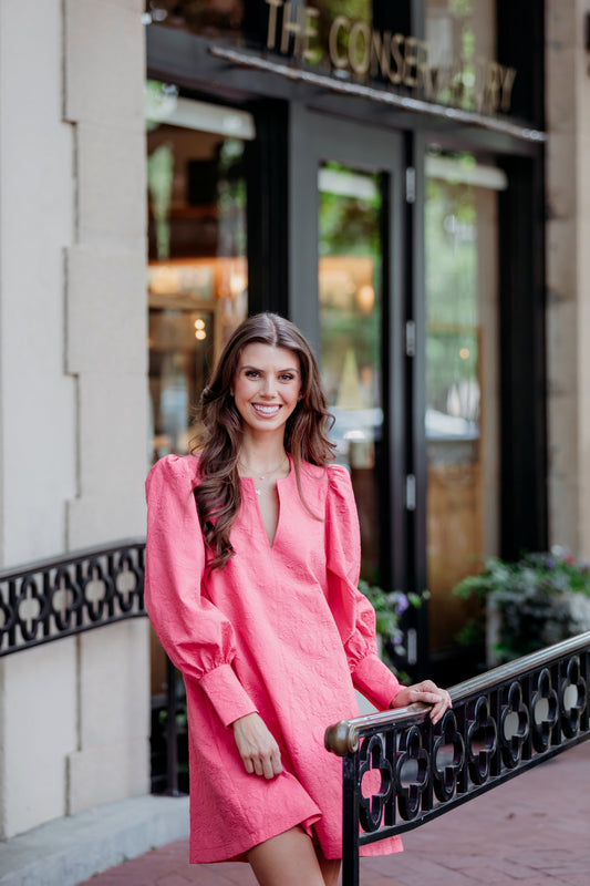 Karlie Embossed V-Neck Dress in Melon Pink