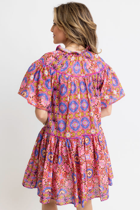 Karlie Tiered V-Neck Dress in Kaleidoscope