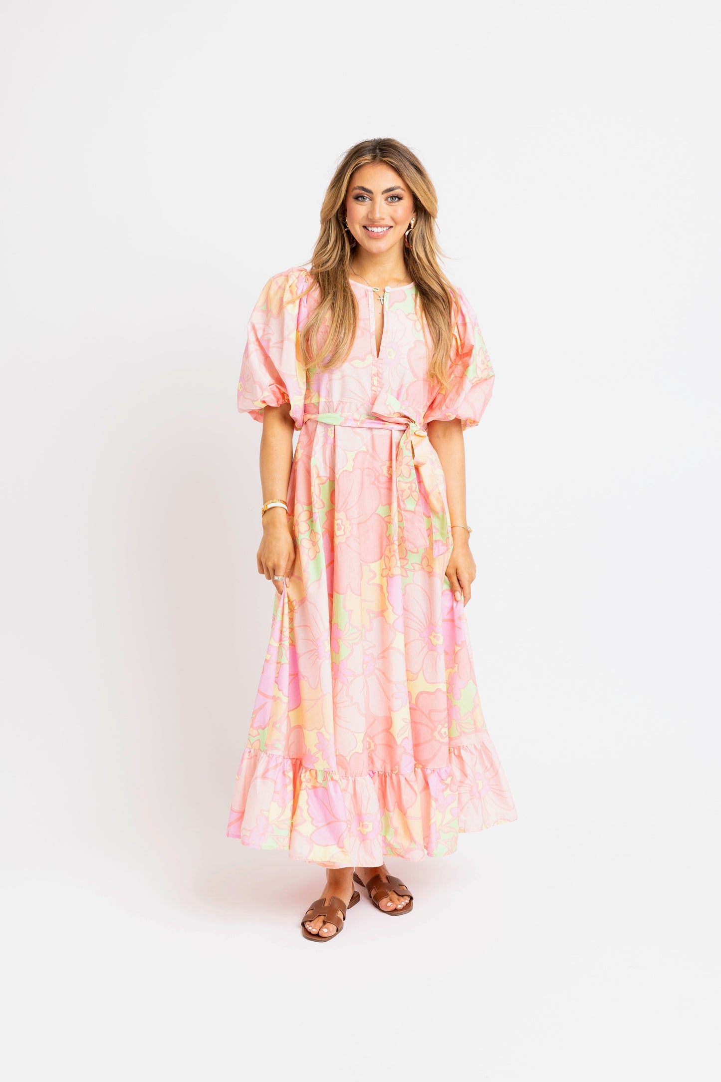 Karlie Floral Maxi Tie Waist Dress in Pastel