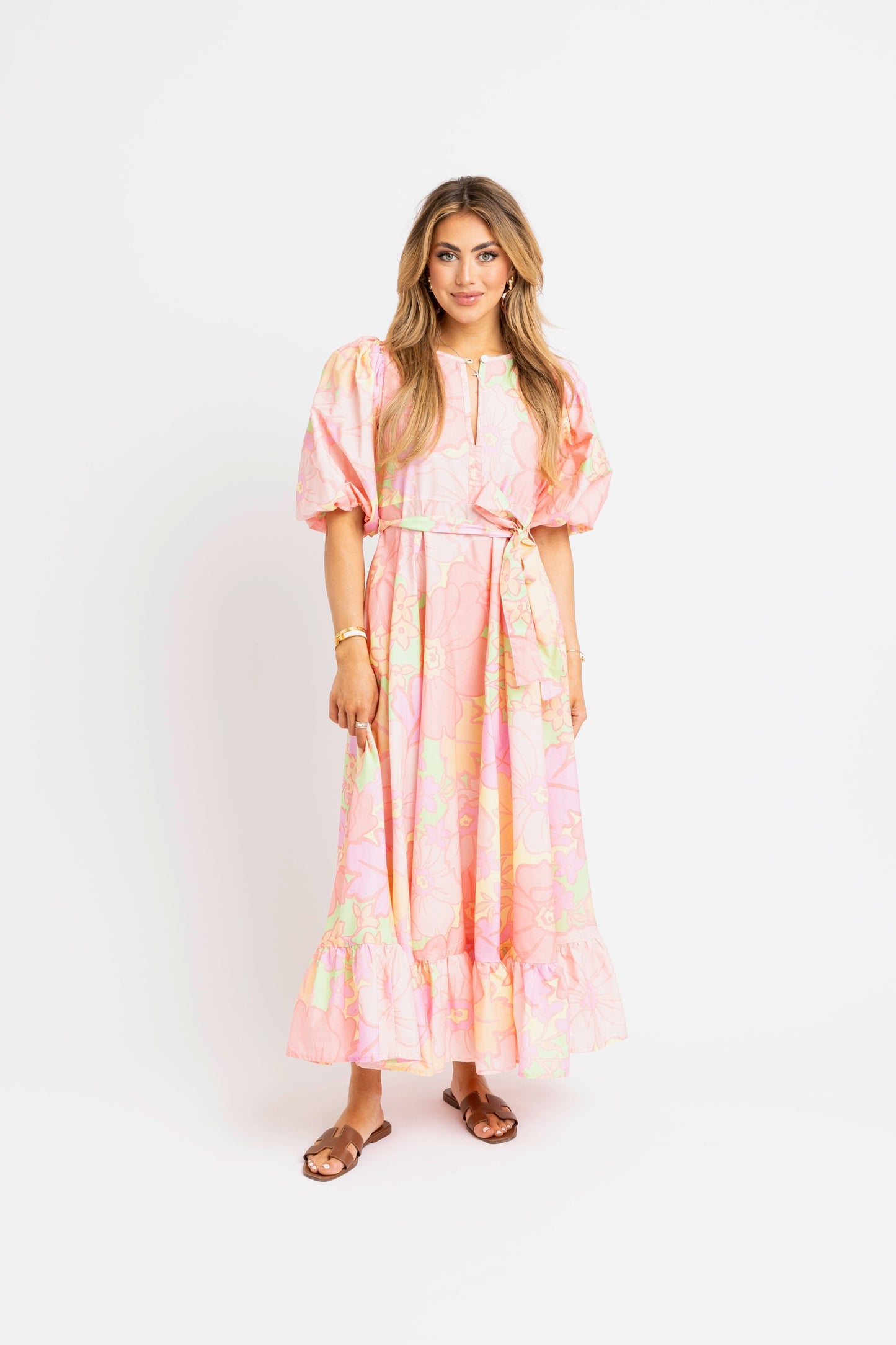 Karlie Floral Maxi Tie Waist Dress in Pastel