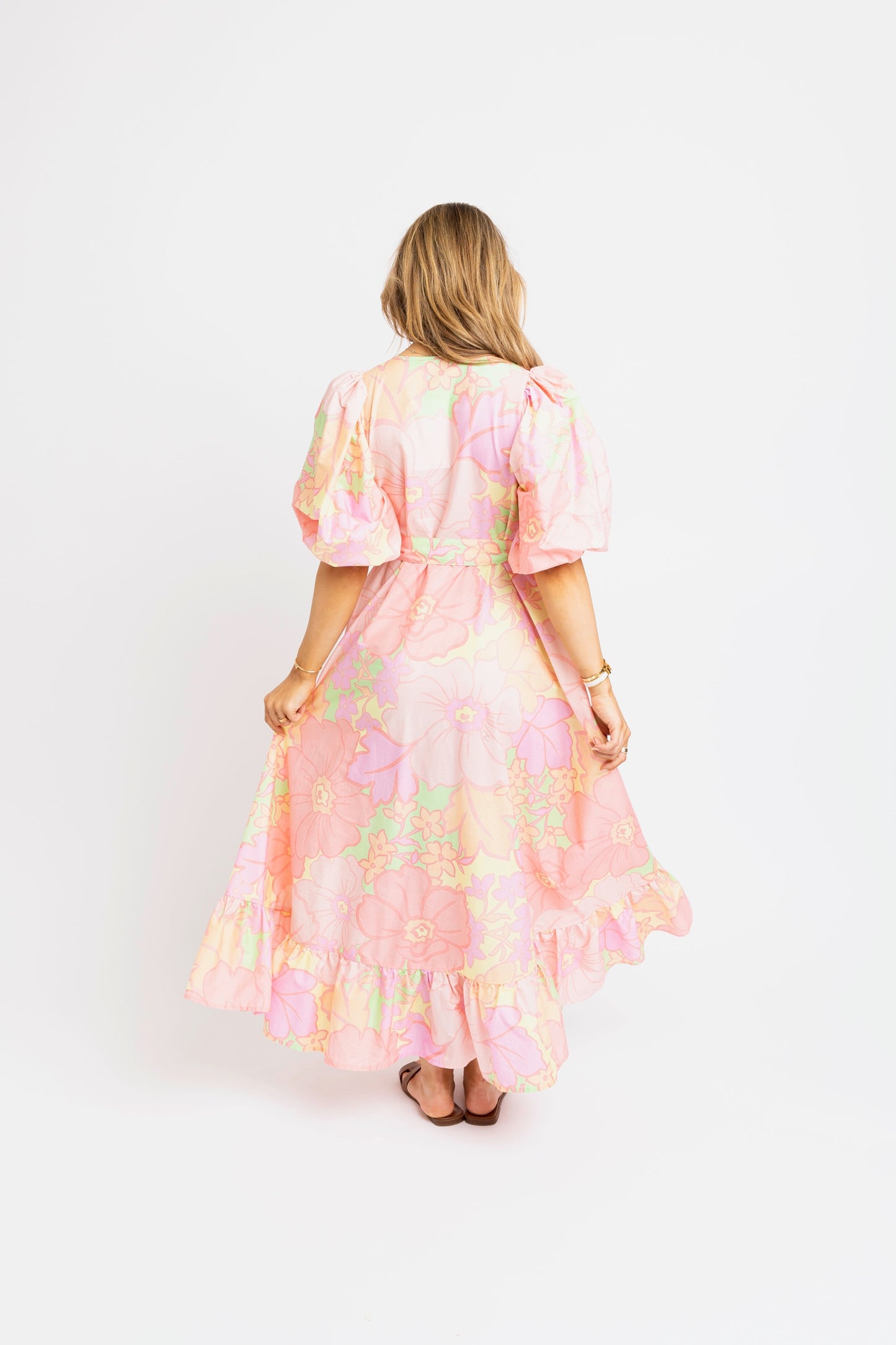 Karlie Floral Maxi Tie Waist Dress in Pastel