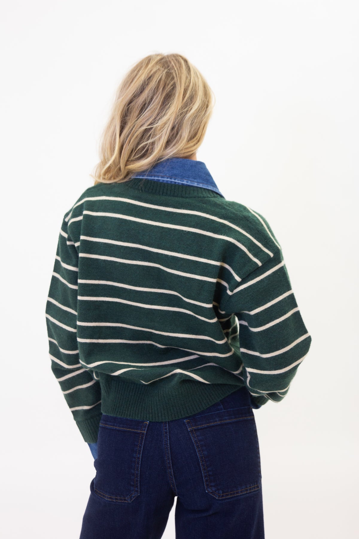 Karlie Striped Layered Sweater in Fall Green