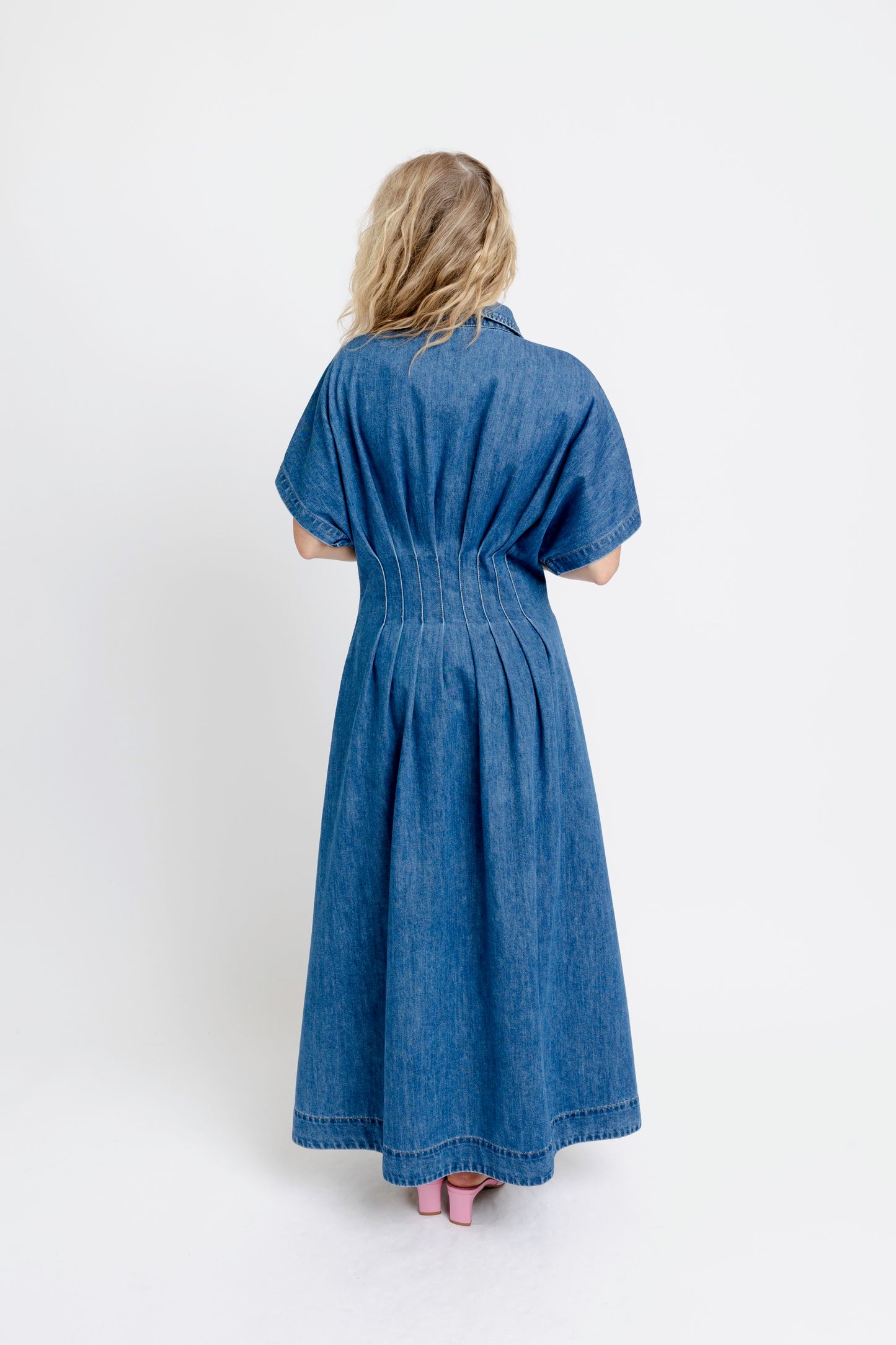 Karlie Shirt Collared Buttondown Maxi Dress in Denim