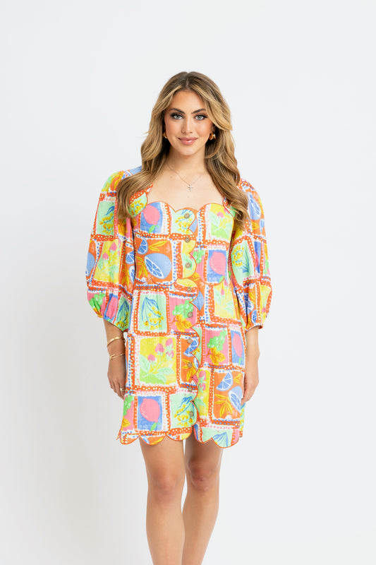 Karlie Scalloped Dress in Fruit Gauze