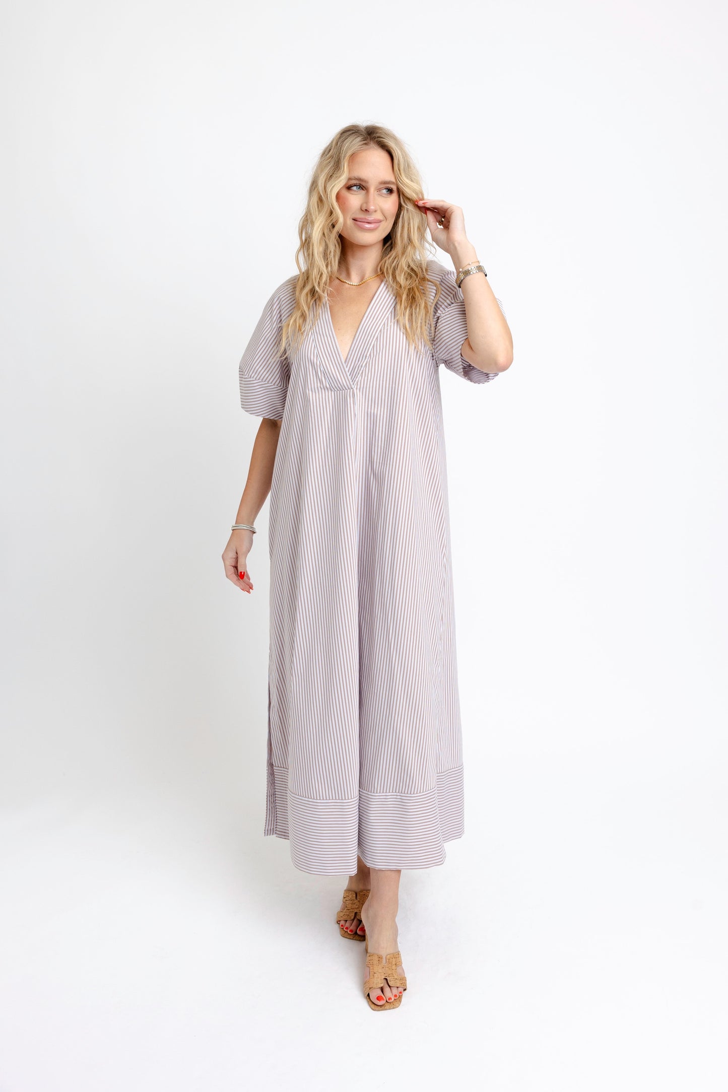 Karlie Signature Maxi Dress in Brown/Blue Stripe