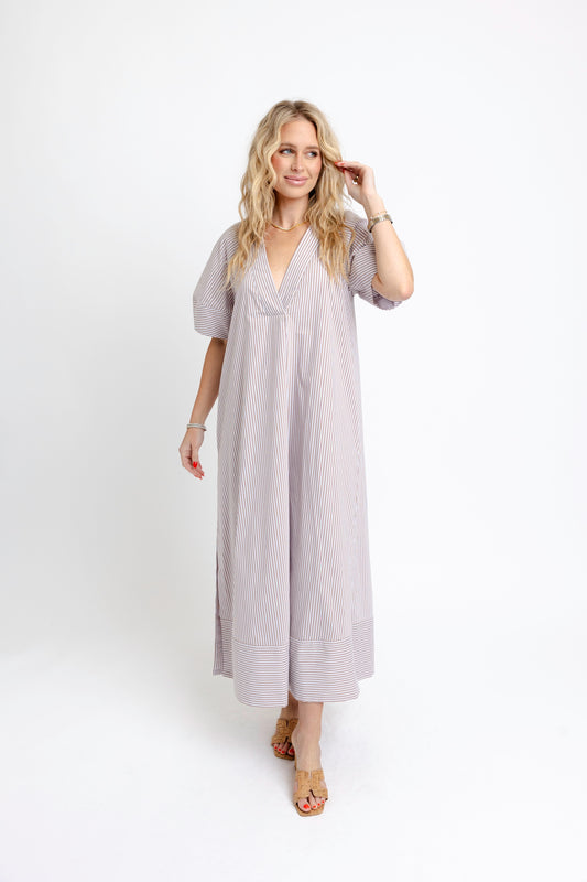 Karlie Signature Maxi Dress in Brown/Blue Stripe