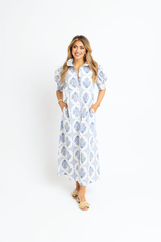 Karlie Puff Sleeve Maxi Dress in French Vintage Blue