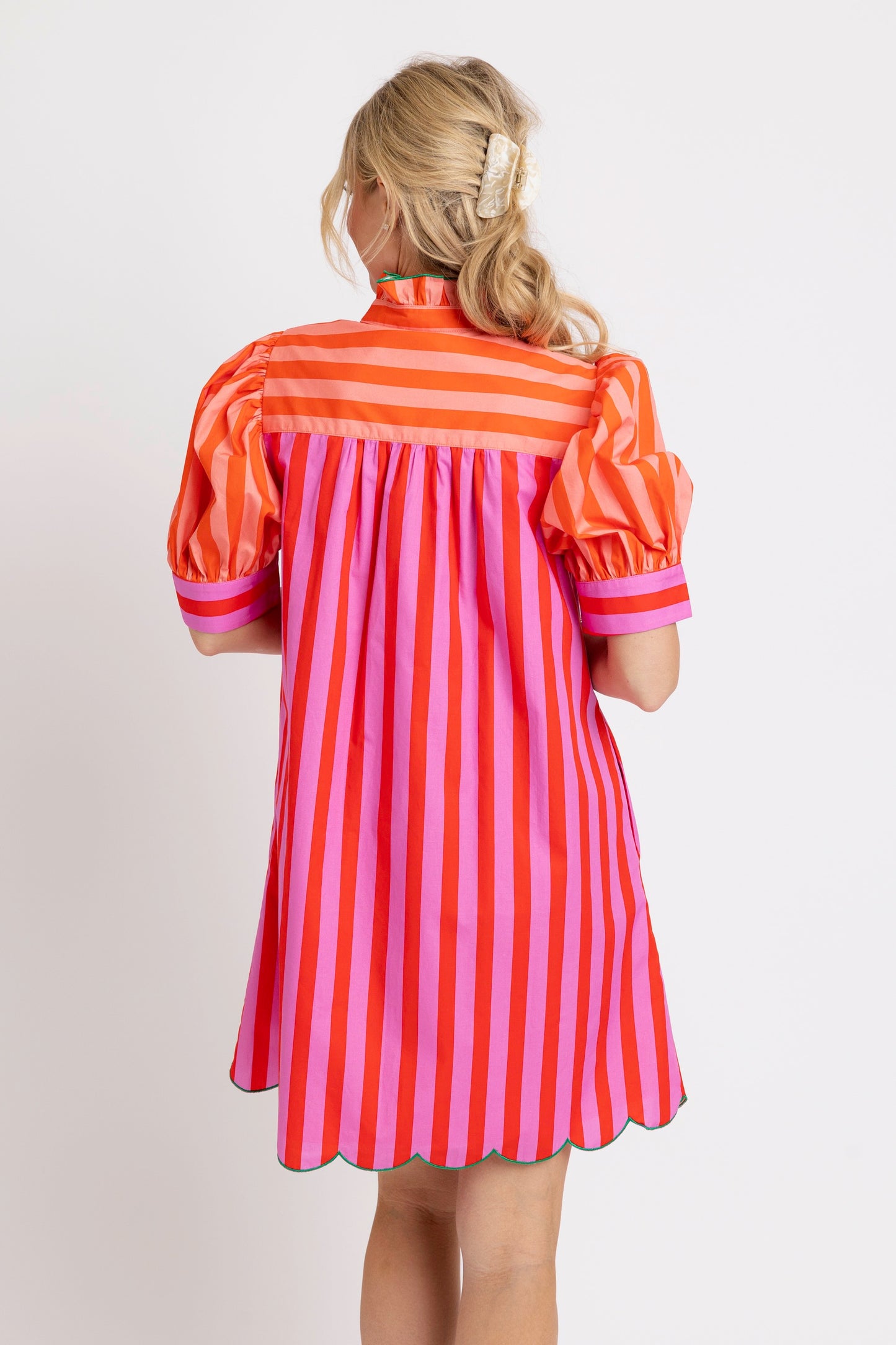Karlie Scalloped Hem Striped Dress in Multi Color