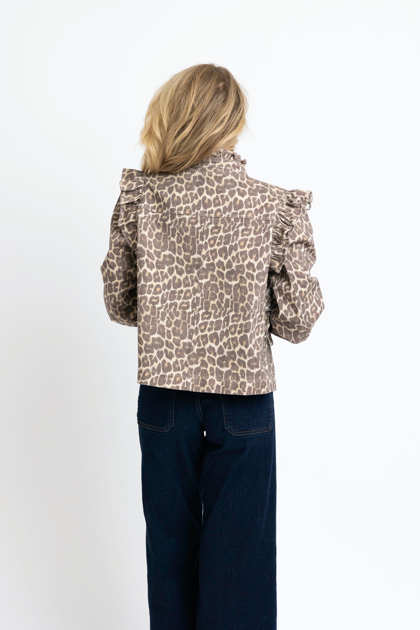 Karlie Ruffled Zip Front Jacket in Leopard