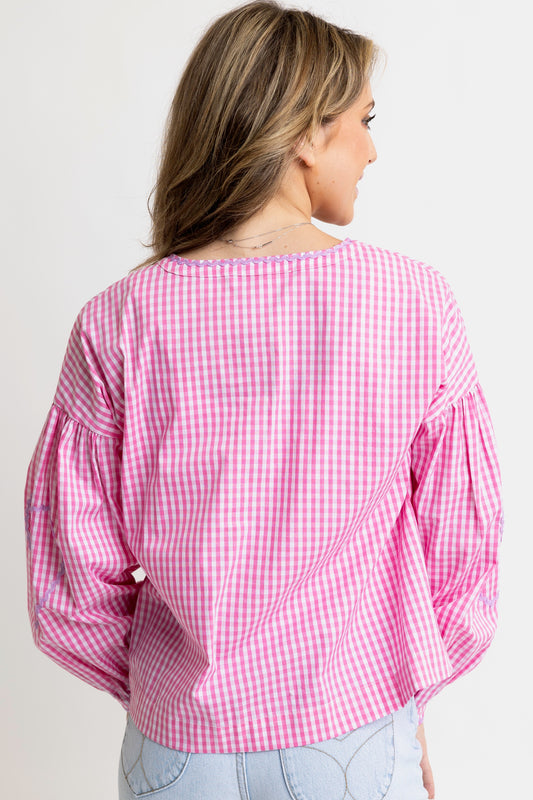 Karlie Vintage Tie Top in Check Hearts