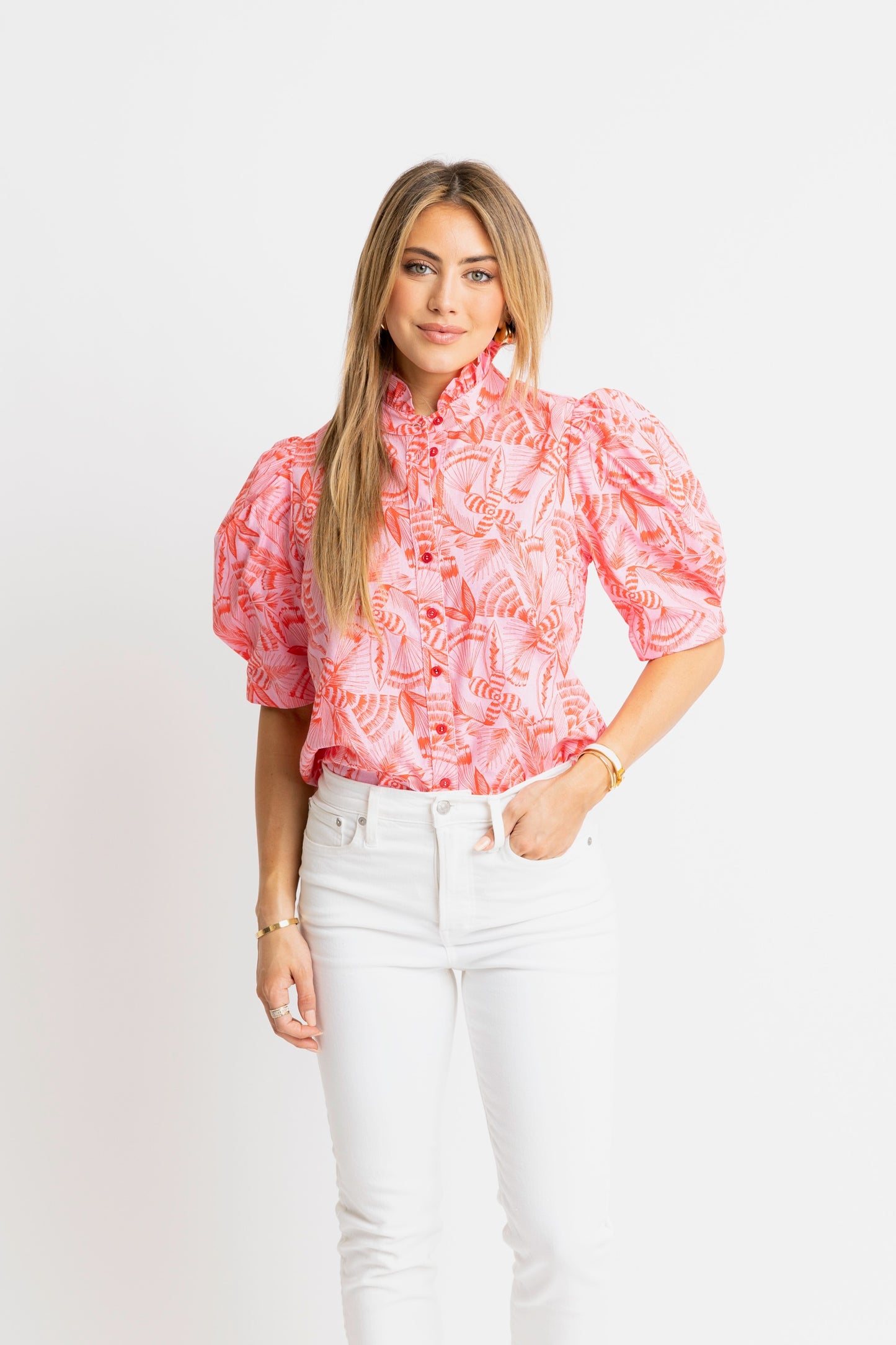 Karlie Linen Buttondown in Tropical Pink