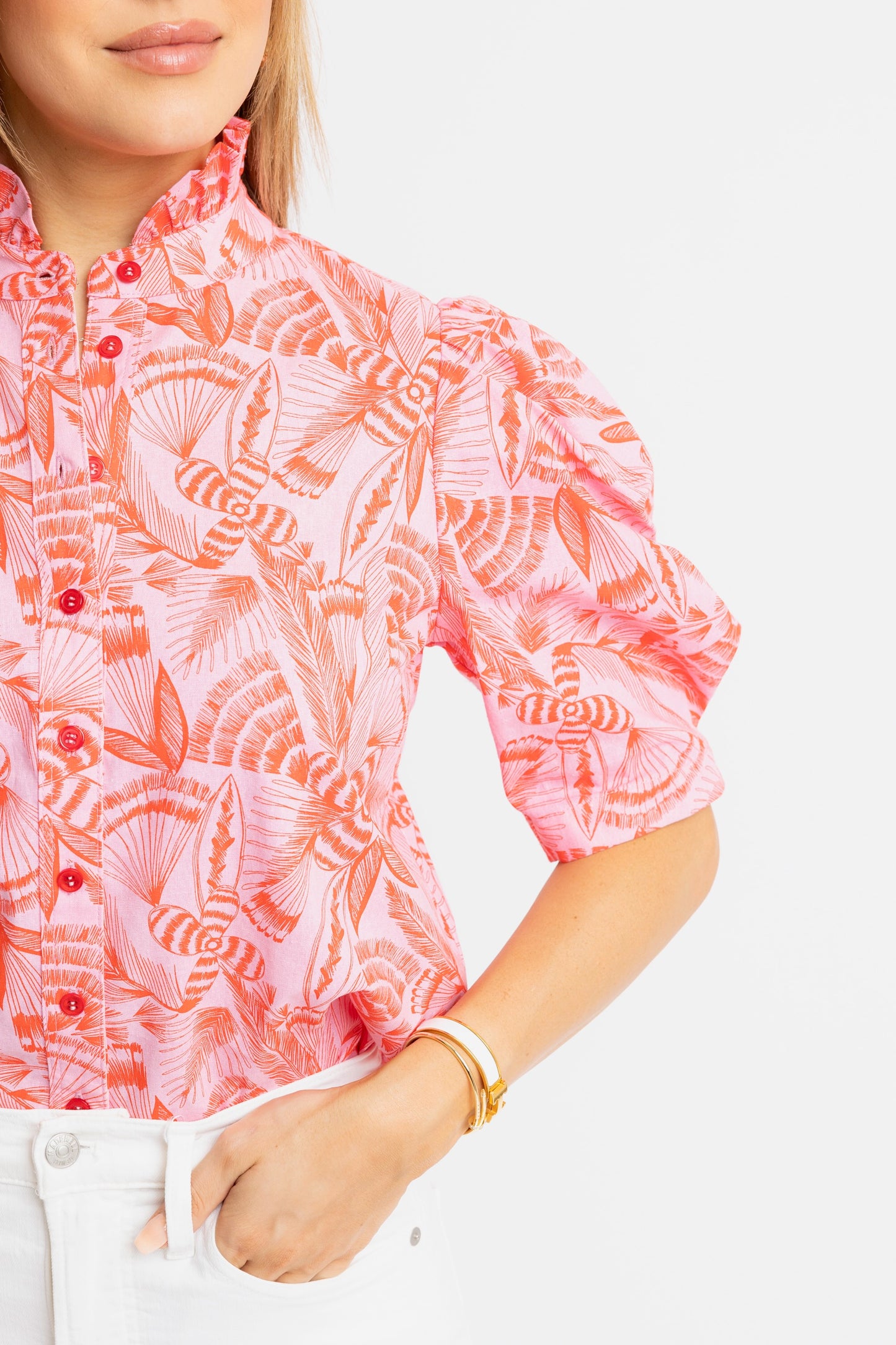 Karlie Linen Buttondown in Tropical Pink